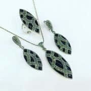 GÜMÜŞ MARKAZİT SİYAH TAŞLI MEKİK SET