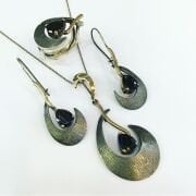 GÜMÜŞ SİYAH ZİRKON TAŞLI MODERN SET