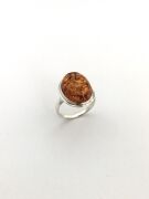 GÜMÜŞ ATEŞ KEHRİBAR OVAL YÜZÜK 14