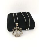 TELKARİ TAVUS KUŞU KÖK SAFİR TAŞLI GÜMÜŞ KOLYE