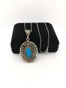 GÜMÜŞ TELKARİ FİRUZE TAŞLI OVAL KOLYE