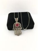 GÜMÜŞ TELKARİ KÖK YAKUT TAŞLI FATMA ANA ELİ KOLYE