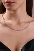 Gümüş 2 MM Beyaz Zirkon Taşlı Rodyumlu Pırlanta Montürlü Su Yolu Kolye