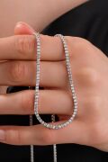 Gümüş 2 MM Beyaz Zirkon Taşlı Rodyumlu Pırlanta Montürlü Su Yolu Kolye