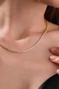Gümüş 2 MM Altın Gold Kaplama Beyaz Zirkon Taşlı Rodyumlu Su Yolu Kolye