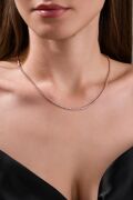Gümüş 2 MM Rose Kaplama Beyaz Zirkon Taşlı Rodyumlu İnce Su Yolu Kolye