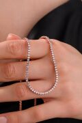 Gümüş 2 MM Rose Kaplama Beyaz Zirkon Taşlı Rodyumlu İnce Su Yolu Kolye
