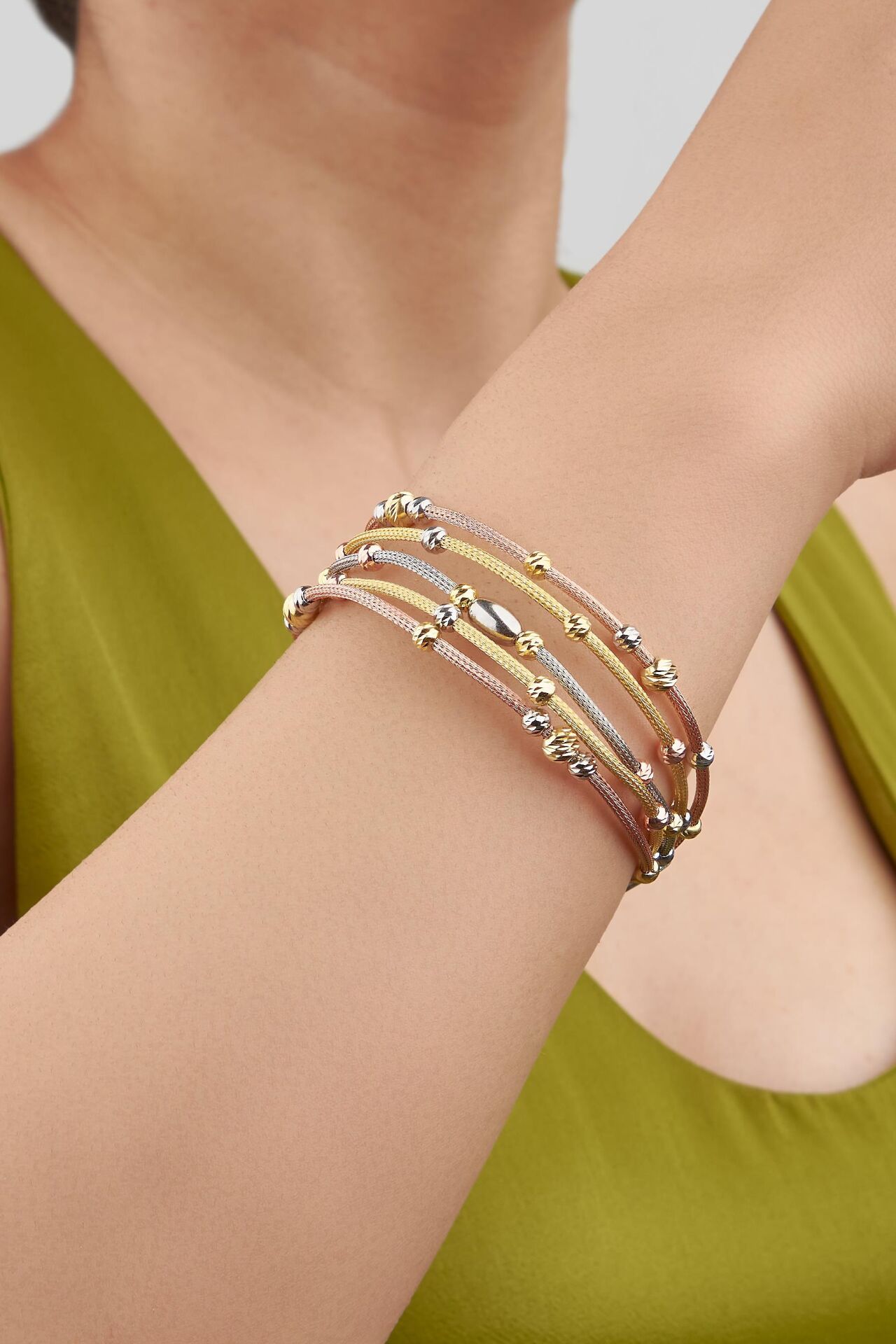 GÜMÜŞ DORİKA DORİSSA TOPLU  ZİRKON TAŞLI ROSE ALTIN VE GÜMÜŞ RENKLİ BEŞ SIRALI BİLEKLİK