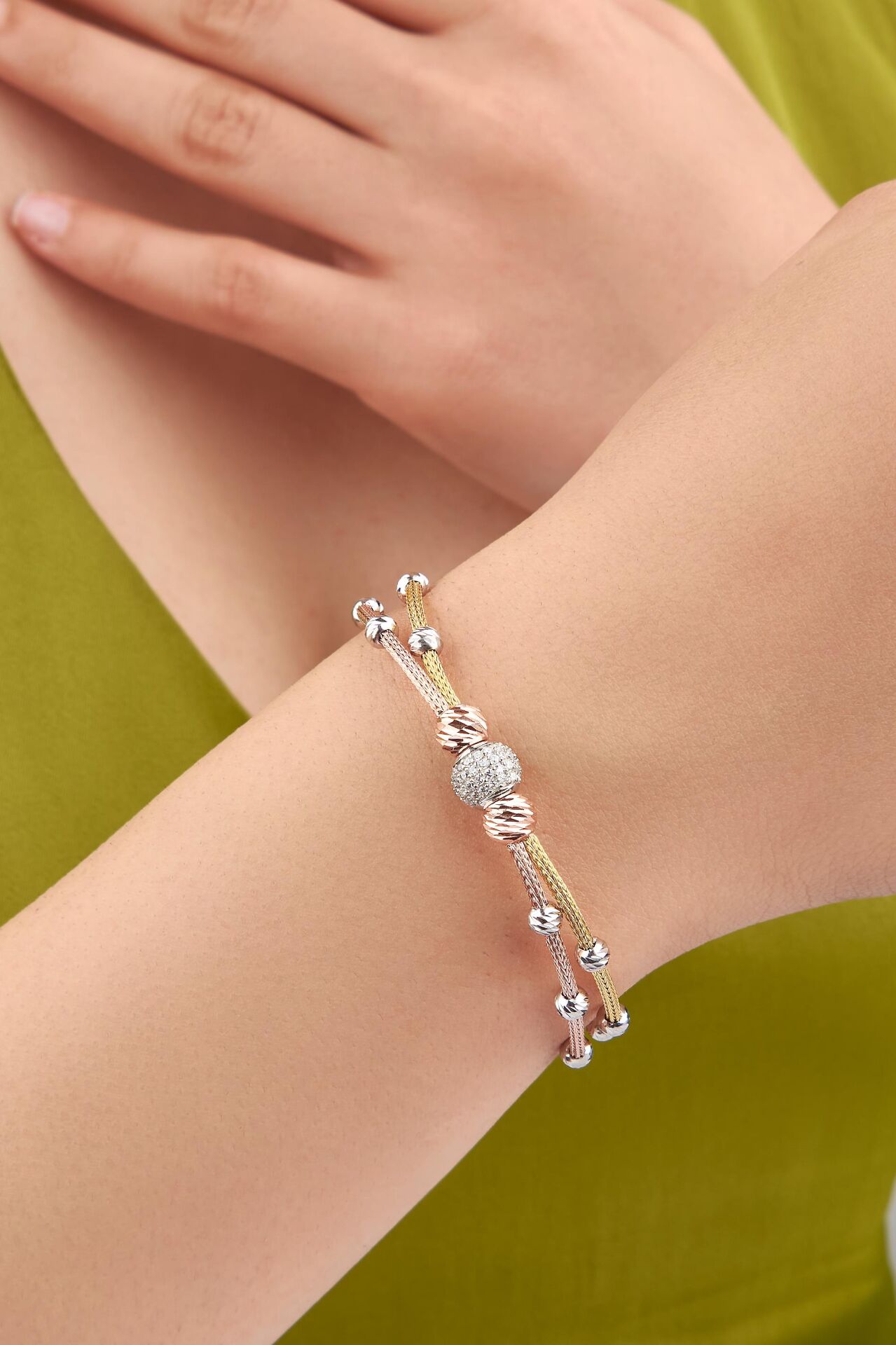 GÜMÜŞ DORİKA DORİSSA TOPLU ZİRKON TAŞLI ROSE ALTIN VE GÜMÜŞ RENKLİ BİLEKLİK