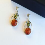 Gümüş Ateş Kehribar Küpe