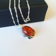 GÜMÜŞ ATEŞ KEHRİBARI KOLYE