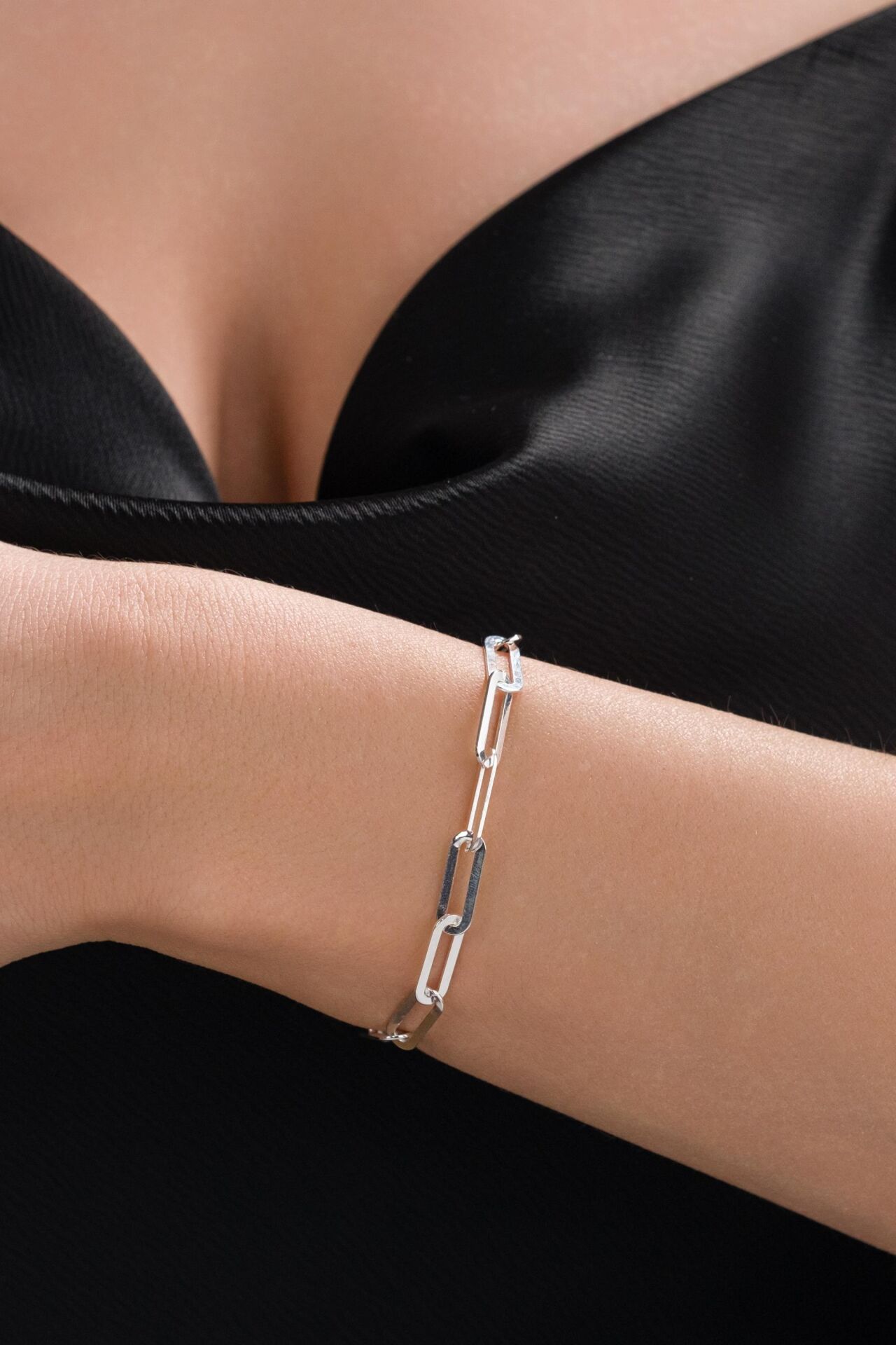 Gümüş Ataç Sade Zincir Hallow Taşsız Bileklik