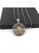 VAV ELİF HARFİ MİKS KARIŞIK TAŞLI YUVARLAK TELKARİ GÜMÜŞ KOLYE