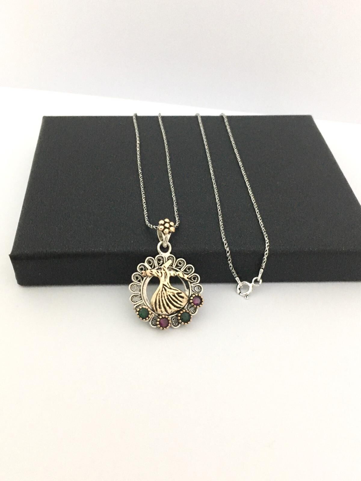 GÜMÜŞ TELKARİ SEMAZEN KOLYE