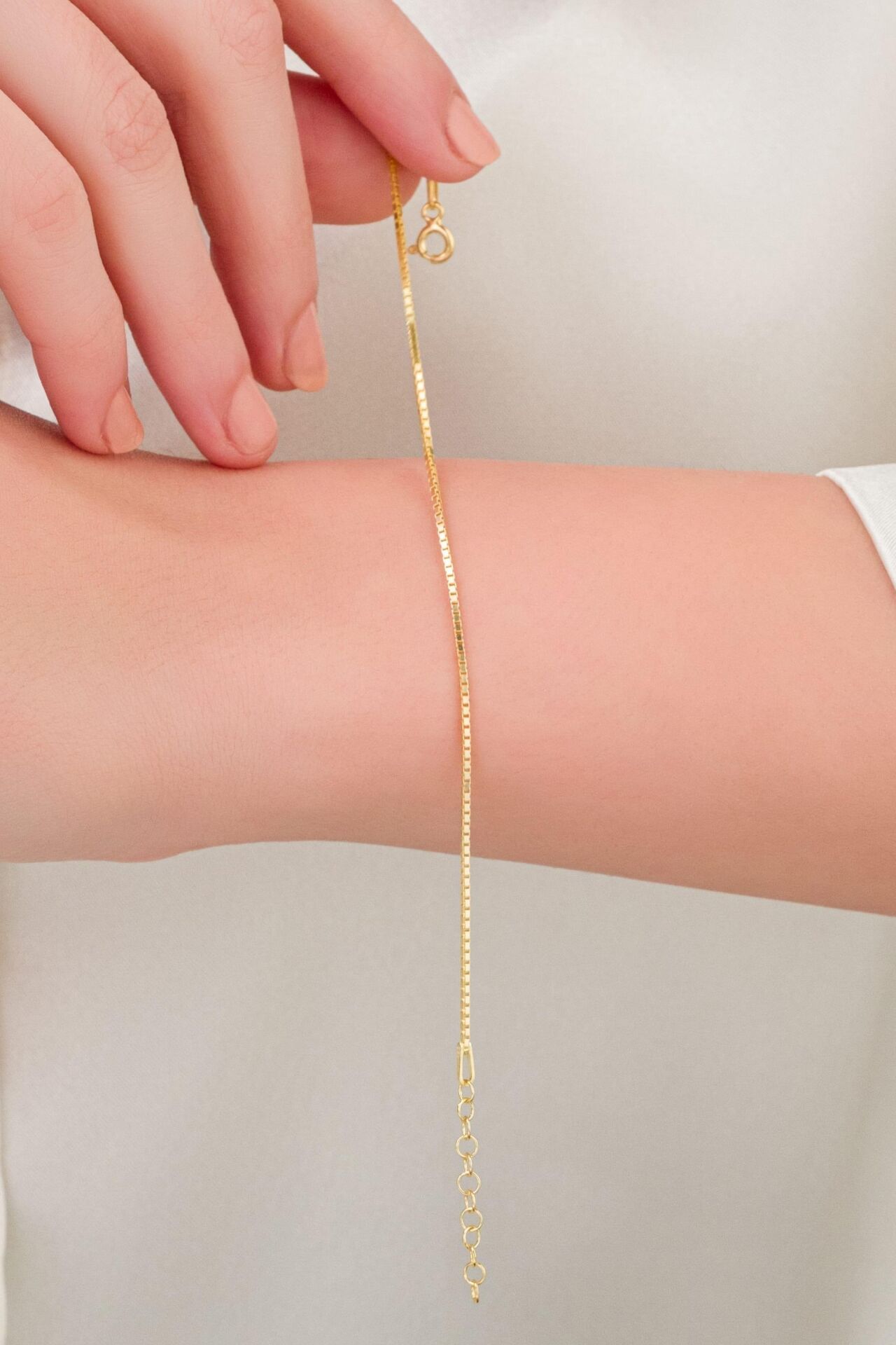 Gümüş Altın Kaplama İnce Zarif Kare Küp Köşeli Zincir Bileklik