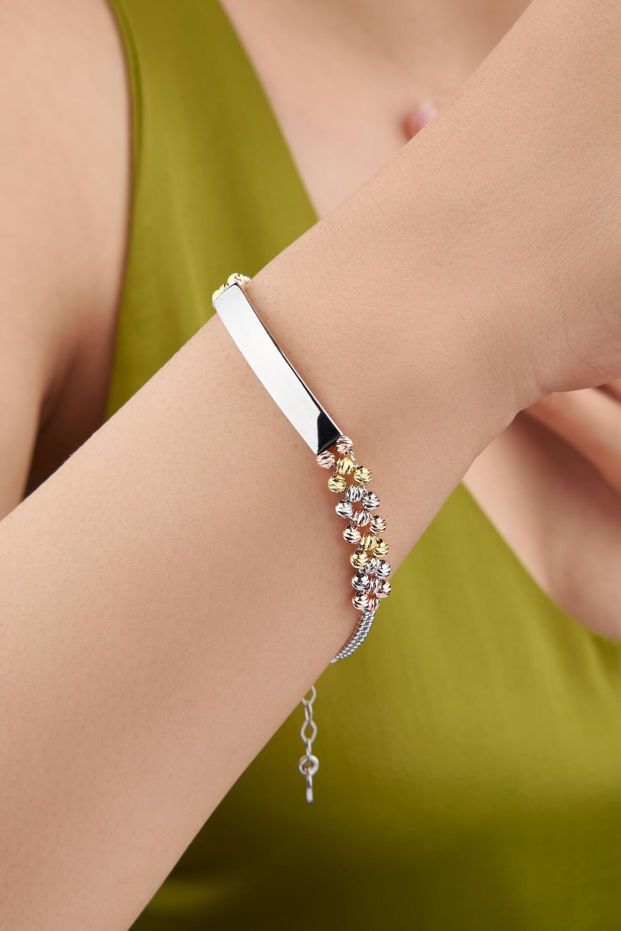 GÜMÜŞ DORİKA DORİSSA TOPLU GÜMÜŞ LEVHALI ROSE ALTIN VE GÜMÜŞ RENKLİ BİLEKLİK