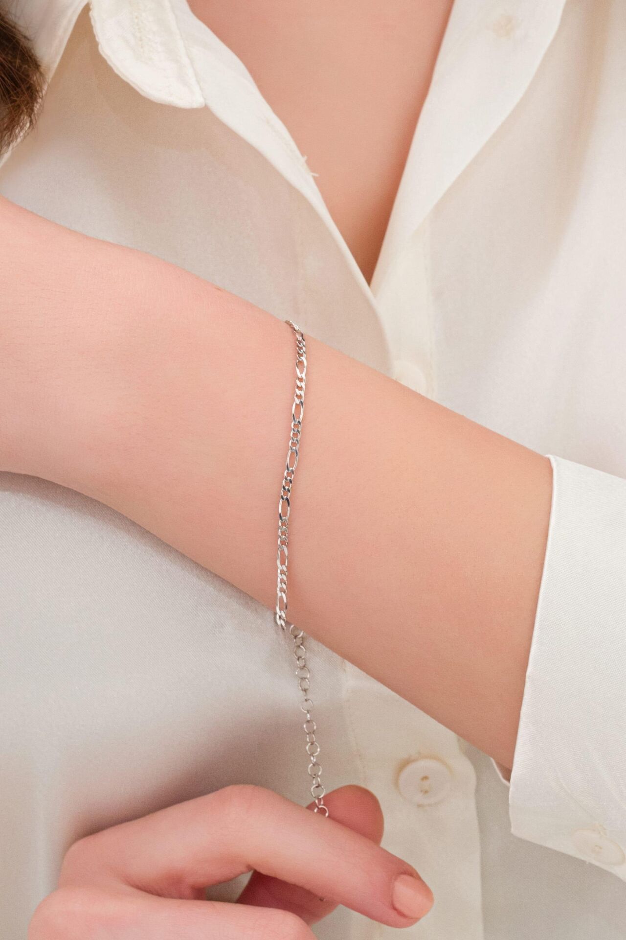 2mm Gümüş Rodyumlu Figaro Zincir Bileklik