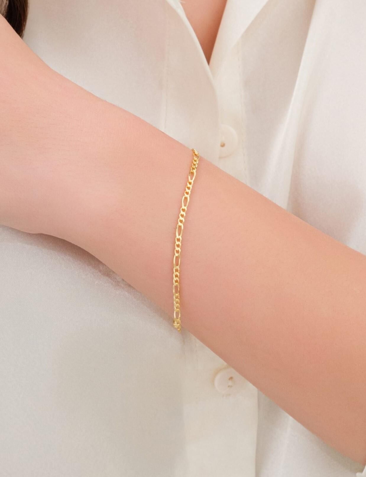 2mm Gümüş Altın Kaplama Figaro Zincir Bileklik