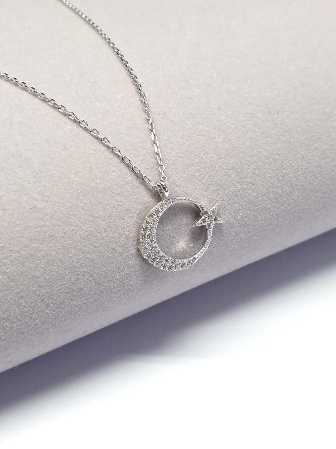 AY YILDIZ  GÜMÜŞ KOLYE