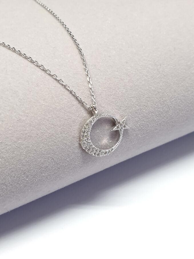 AY YILDIZ  GÜMÜŞ KOLYE