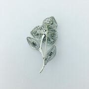 GÜMÜŞ TELKARİ TURKUAZ VE AKUA MARİN TAŞLI ÇİÇEK BROŞ