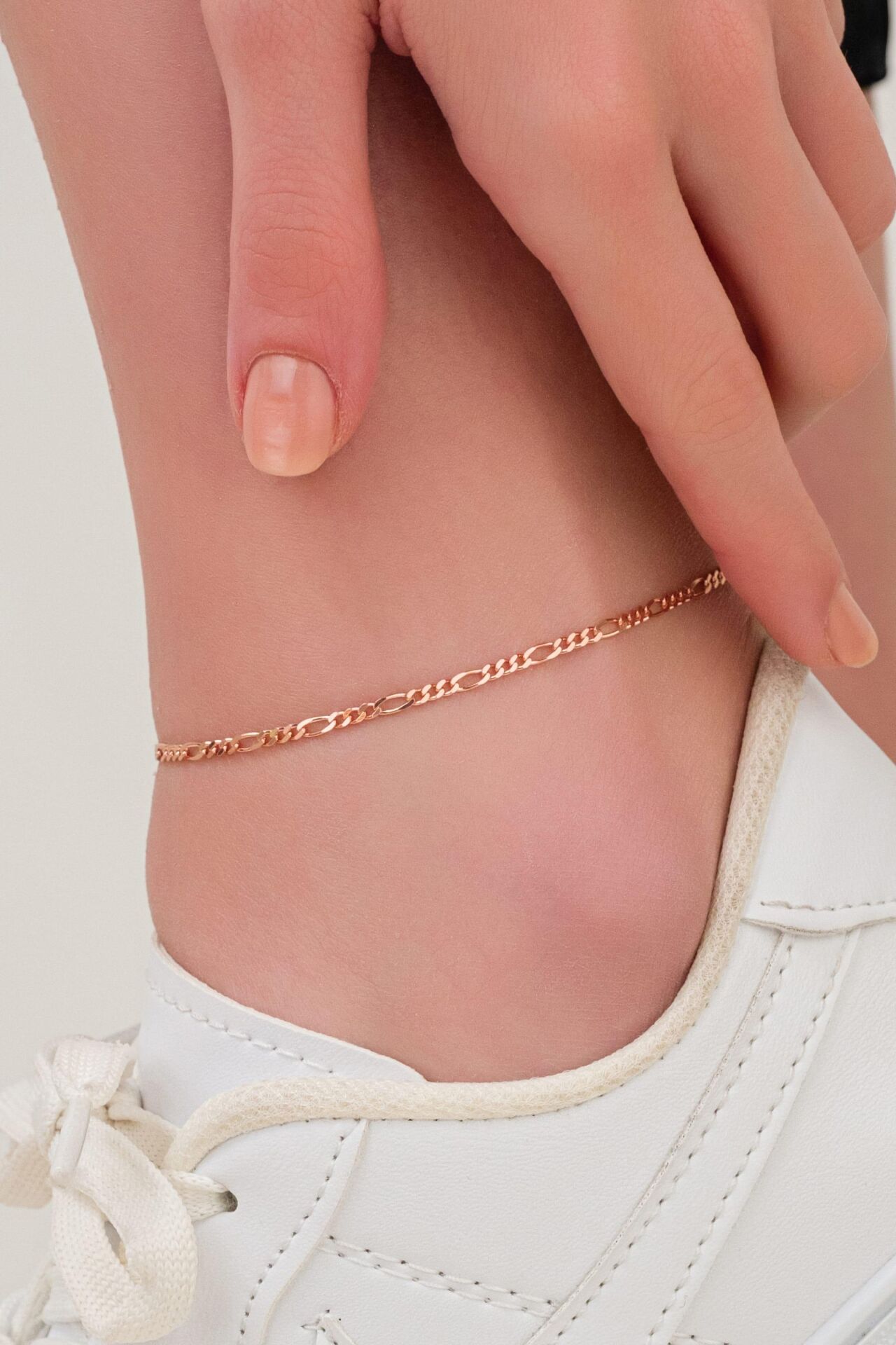 Gümüş Rose Kaplama Figaro Zincir Halhal