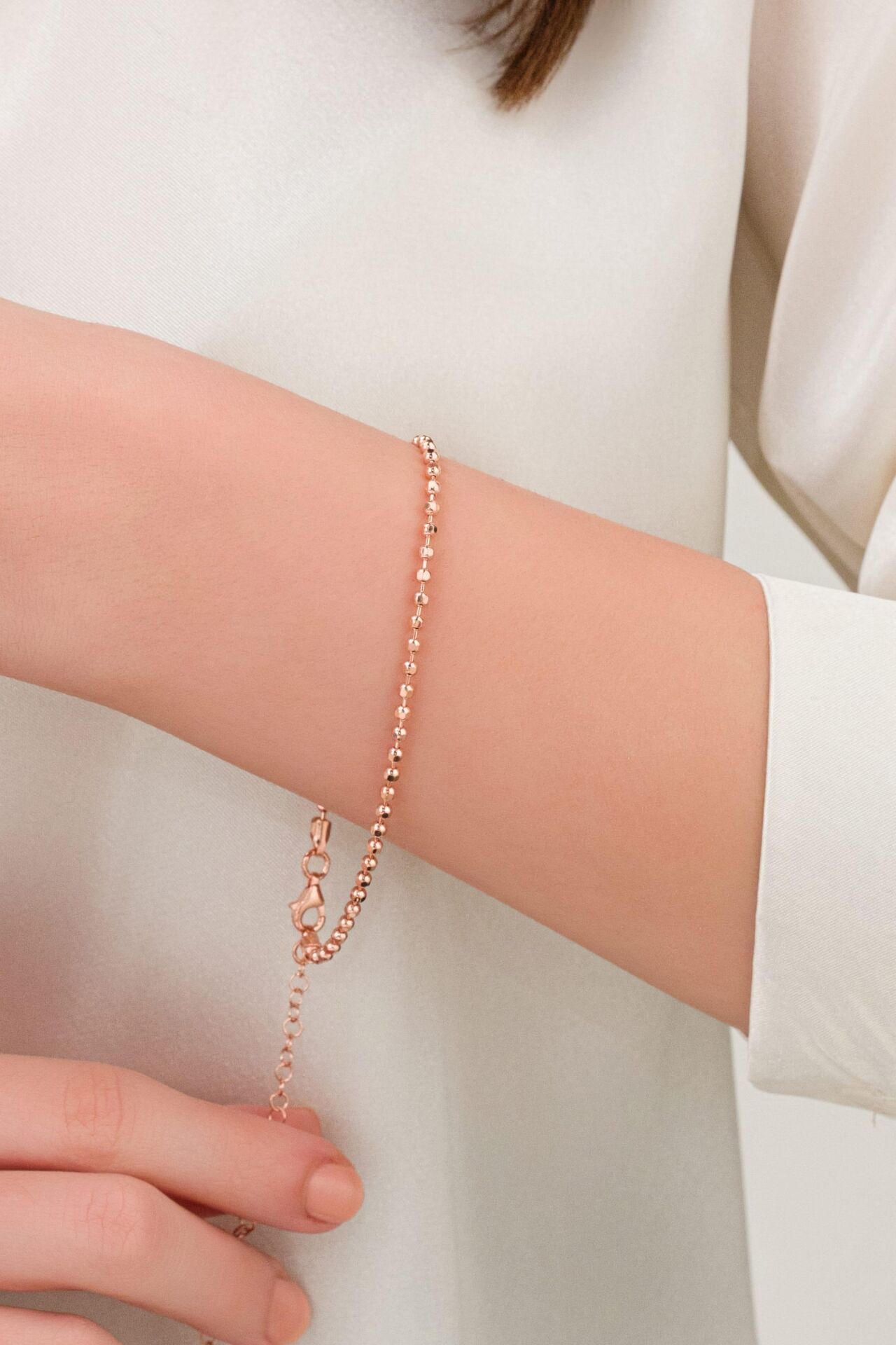 2.3 mm Gümüş Rose Kaplama Tırnak Makası Zincir Bileklik