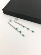 GÜMÜŞ YEŞİL DAMLA ZİRKON TAŞLI ÜÇ ZİNCİRLİ KÜPE