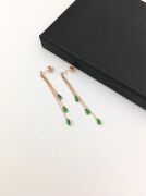 GÜMÜŞ ROSE YEŞİL DAMLA ZİRKON TAŞLI ÜÇ ZİNCİRLİ KÜPE