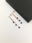 GÜMÜŞ ROSE NAZAR BONCUKLU AÇIK MAVİ RENKLİ  ÜÇ ZİNCİRLİ SALLANTILI KÜPE