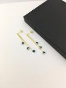 GÜMÜŞ ALTIN KAPLAMA NAZAR BONCUKLU ÜÇ ZİNCİRLİ SALLANTILI KÜPE