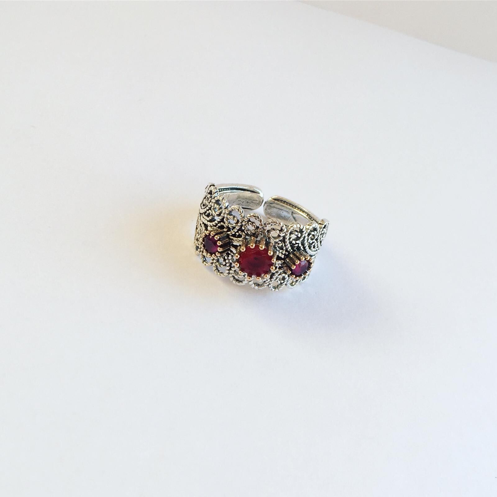 GÜMÜŞ KÖK YAKUT TAŞLI TELKARİ YÜZÜK