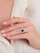 Gümüş Büyük Boy Parlament Mavisi Zirkon Taşlı Kalp Kolye