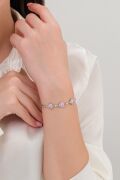 Gümüş Rodyumlu Pırlanta Modeli Pembe Zirkon Taşlı Kalp Bileklik