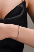3mm Gümüş Pembe Zirkon Taşlı Rodyumlu Pırlanta Montürlü Su Yolu Bileklik