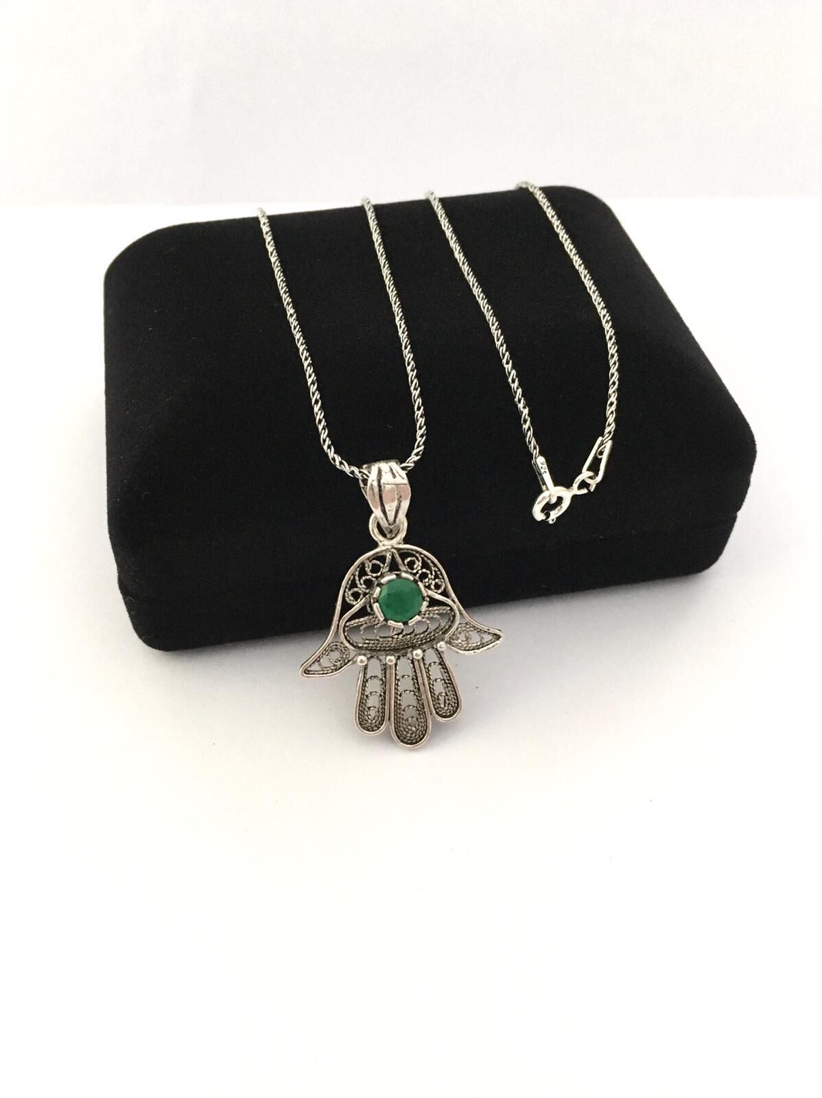 GÜMÜŞ TELKARİ YEŞİL KÖK ZÜMRÜT TAŞLI KOLYE