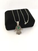 GÜMÜŞ TELKARİ YEŞİL KÖK ZÜMRÜT TAŞLI KOLYE