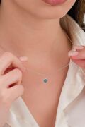 6 mm Gümüş Turkuaz Açık Mavi Nazar Boncuğu Cam Göz Kolye