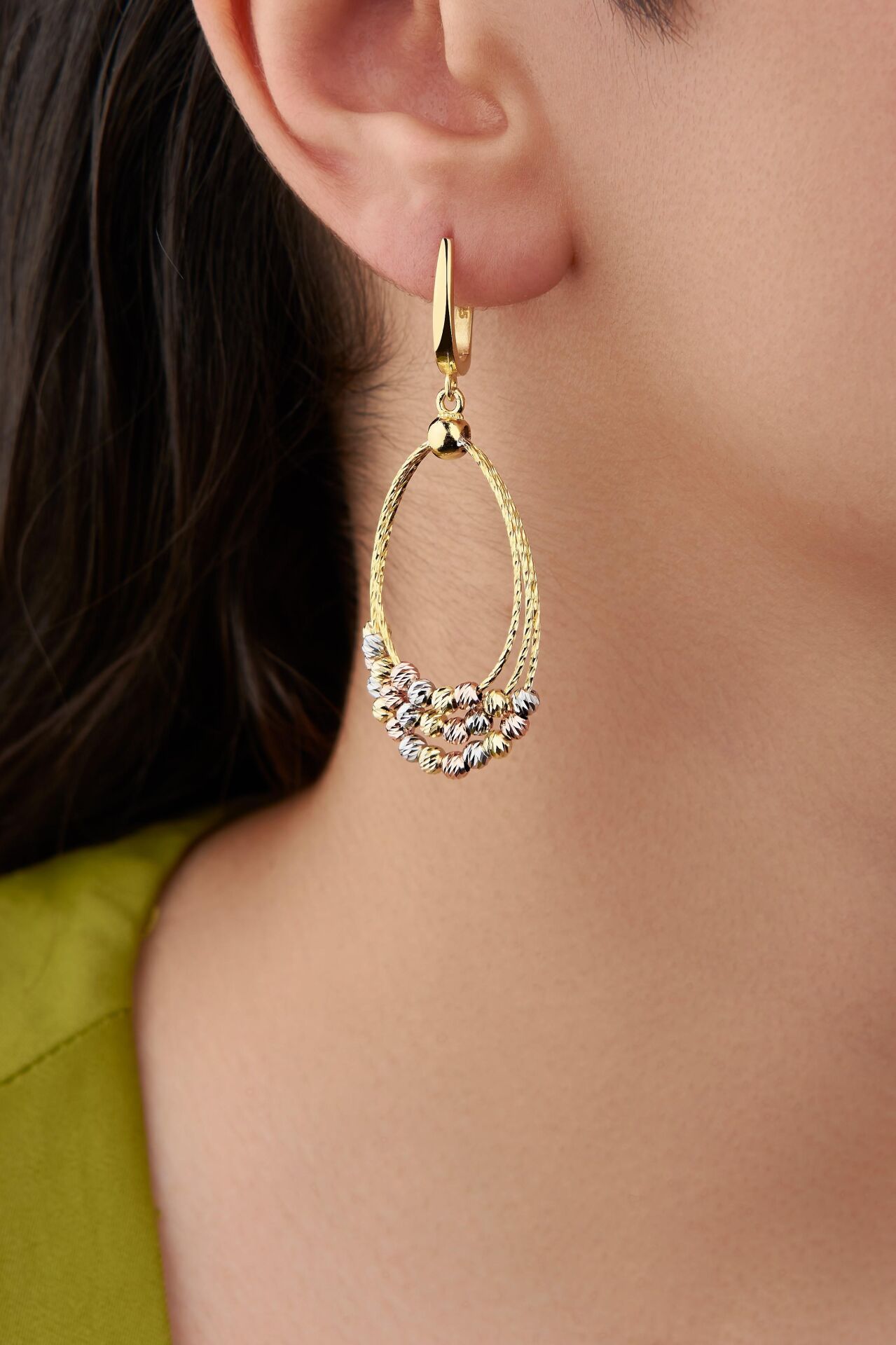 GÜMÜŞ DORİKA DORİSSA  ROSE GÜMÜŞ VE ALTIN KAPLAMA İTALYAN MODEL OVAL ÜÇLÜ SALLANTILI KÜPE