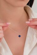 8 mm Gümüş Koyu Mavi Lacivert Nazar Boncuğu Cam Göz Kolye