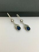 GÜMÜŞ KÖK SAFİR TAŞLI TELKARİ PARLAMENT MAVİSİ DAMLA KÜPE