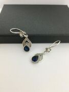 GÜMÜŞ KÖK SAFİR TAŞLI TELKARİ PARLAMENT MAVİSİ DAMLA KÜPE