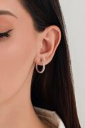 15 mm GÜMÜŞ BEYAZ ZİRKON TAŞLI HALKA  KÜPE