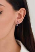 10 mm GÜMÜŞ BEYAZ ZİRKON TAŞLI HALKA  KÜPE
