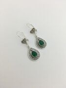 GÜMÜŞ YEŞİL KÖK ZÜMRÜT TAŞLI TELKARİ DAMLA KÜPE