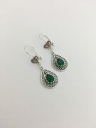 GÜMÜŞ YEŞİL KÖK ZÜMRÜT TAŞLI TELKARİ DAMLA KÜPE