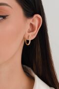 20 mm GÜMÜŞ Altın Kaplama BEYAZ ZİRKON TAŞLI HALKA KÜPE