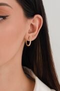 20 mm GÜMÜŞ Altın Kaplama BEYAZ ZİRKON TAŞLI HALKA KÜPE