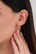 20 mm GÜMÜŞ Altın Kaplama BEYAZ ZİRKON TAŞLI HALKA KÜPE