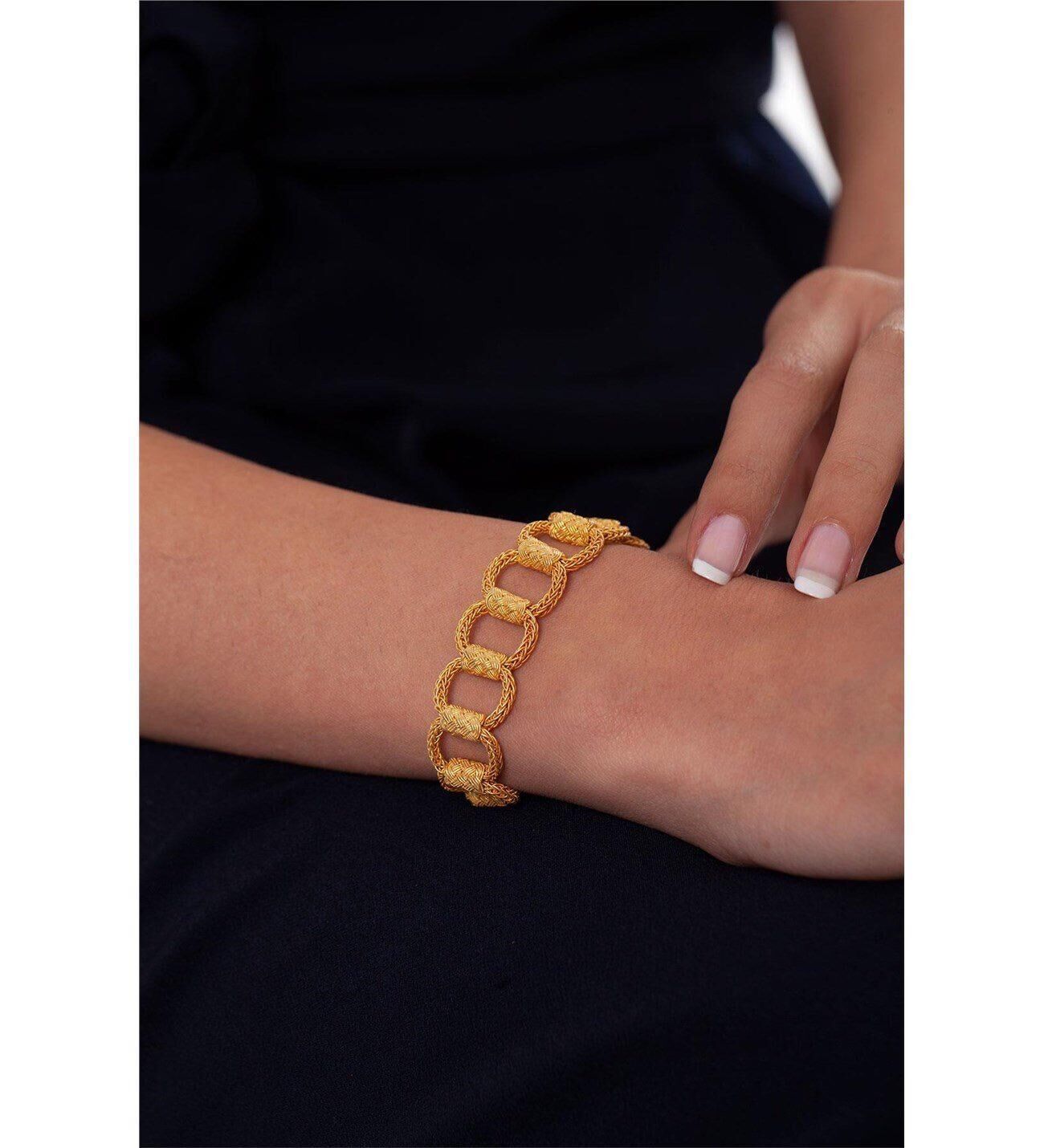 GÜMÜŞ KAZAZİYE EL İŞİ ALTIN KAPLAMA BİLEKLİK